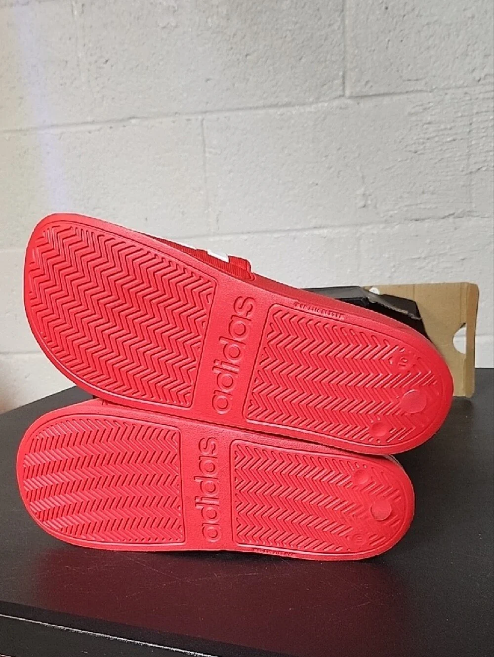 adidas Shower Red Slide Sandals with White Stripes
